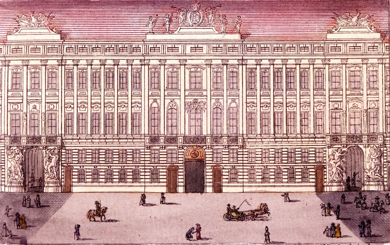 Vy över det kejserliga kansliet i Wien, Österrike Gravyr från 1820 av Unknown artist
