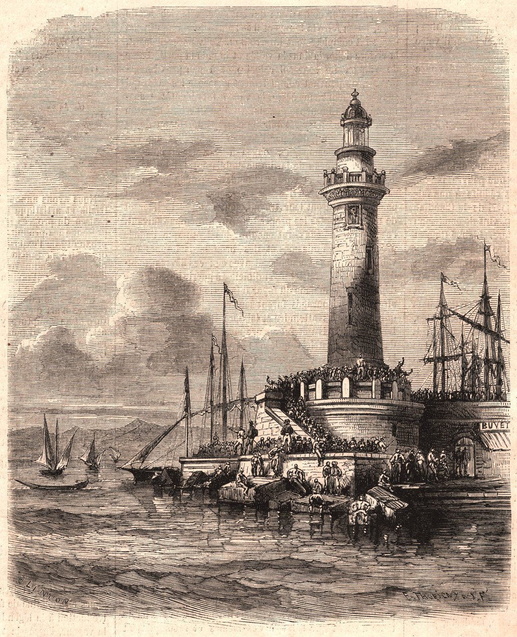 Utsikt över fyren Point of Joliette i Marseille under XIX-talet av Unknown