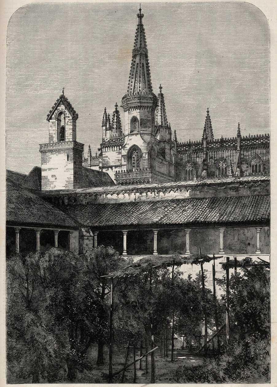 Utsikt över klostret Bathala i Portugal. Gravyr i "The Illustrous Universe" av Unknown artist