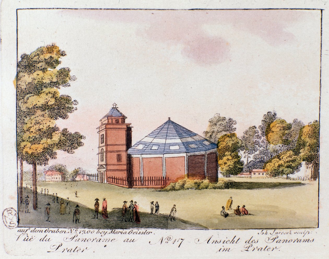 Utsikt över Praterparken i Wien. Österrike. Gravyr från 1815 Privat samling av Unknown artist