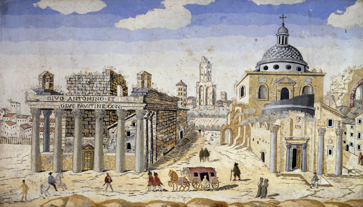 Utsikt över Forum Romanum, slutet av 1600-talet, scagliola på terrakottastöd av Unknown artist