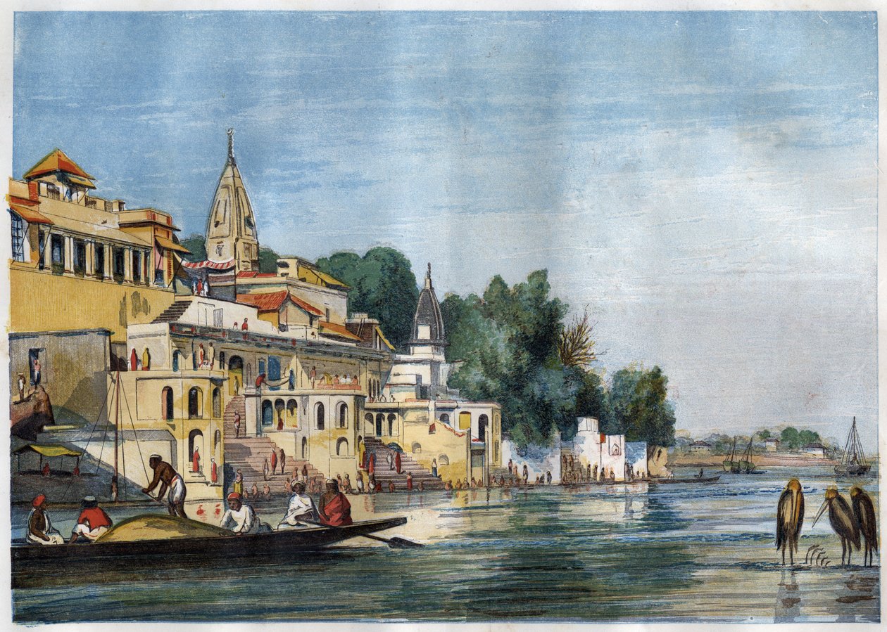 Utsikt över Sutti Chowra Ghat på Ganges, i Cawnpore (Kanpur), Indien 1857. av Unknown artist