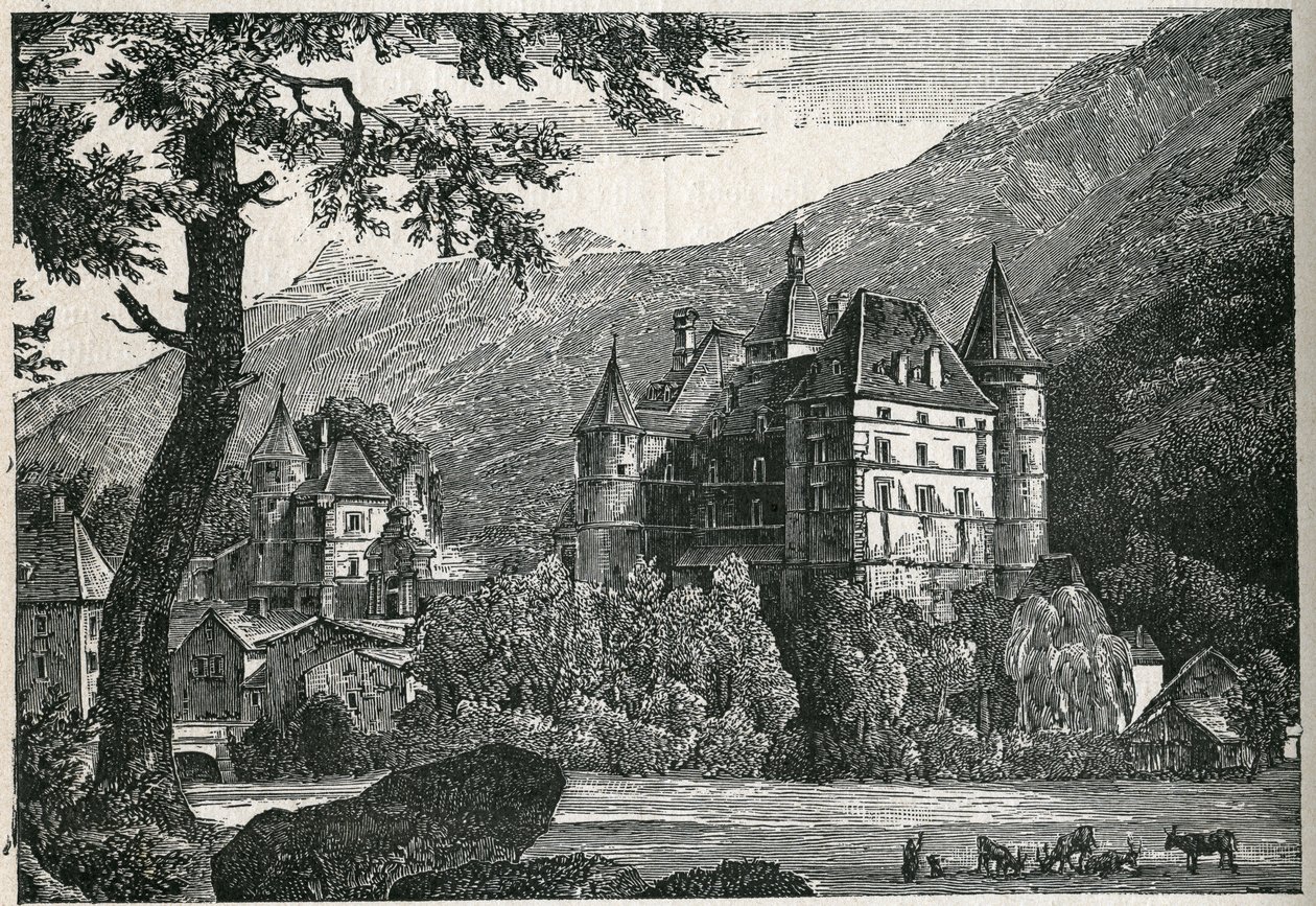 Utsikt över slottet Vizille i Isere. av Unknown artist