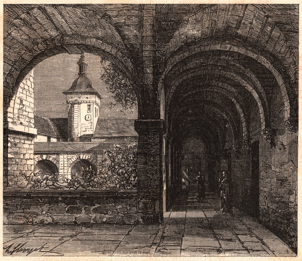Utsikt över klostret i klostret Solesmes från galleriet, Sarthe, Frankrike av Unknown