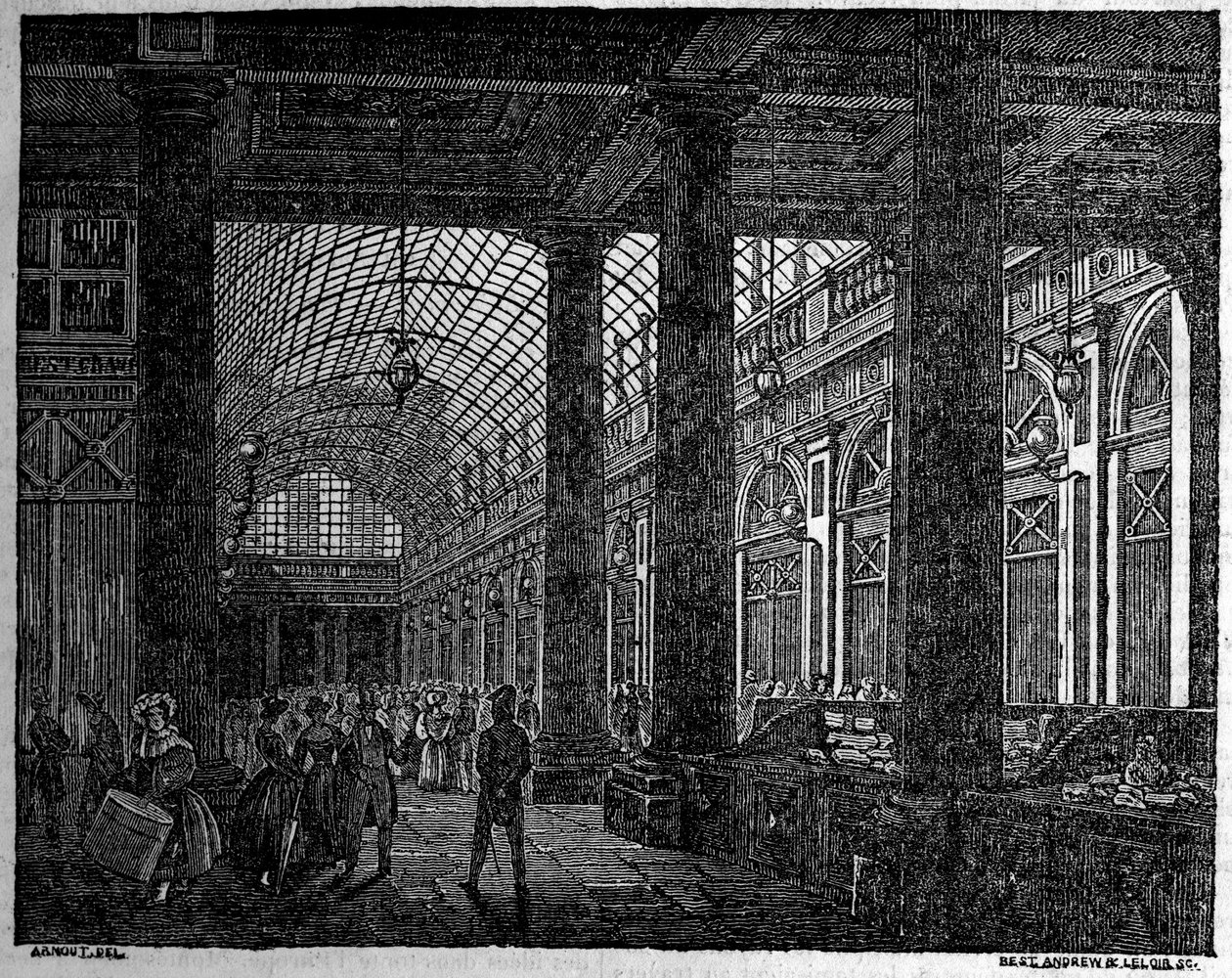 Utsikt över galleriet i Orleans vid Palais Royal de Paris 1835. av Unknown artist