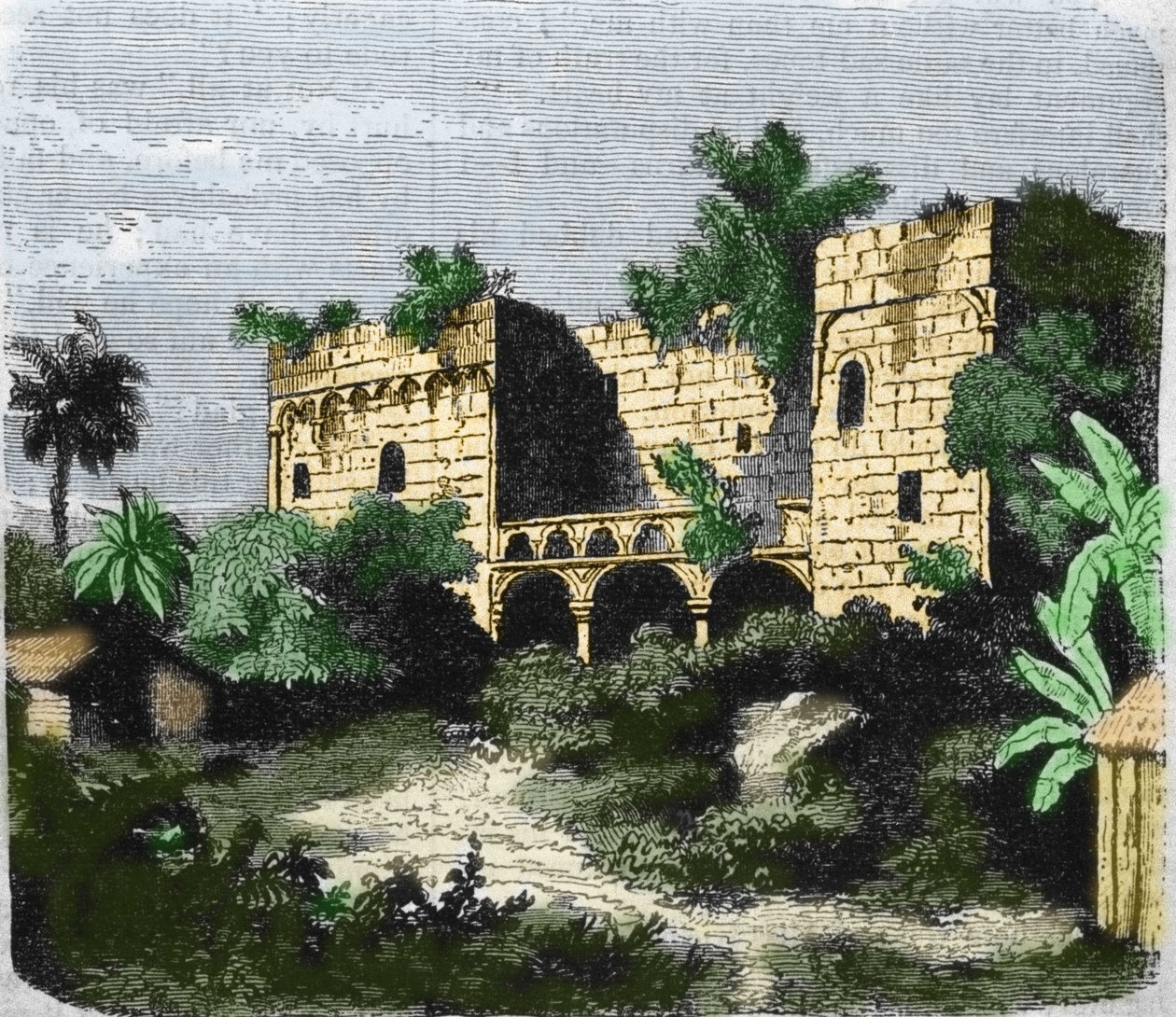 Utsikt över huset "" Alcazar de Colón"" byggt av Christopher Columbus för sin son Diego Columbus (Diego Colon y Moniz) (1480-1526), på en ö Santo Domingo. Gravyr av 1800-talet. av Unknown artist