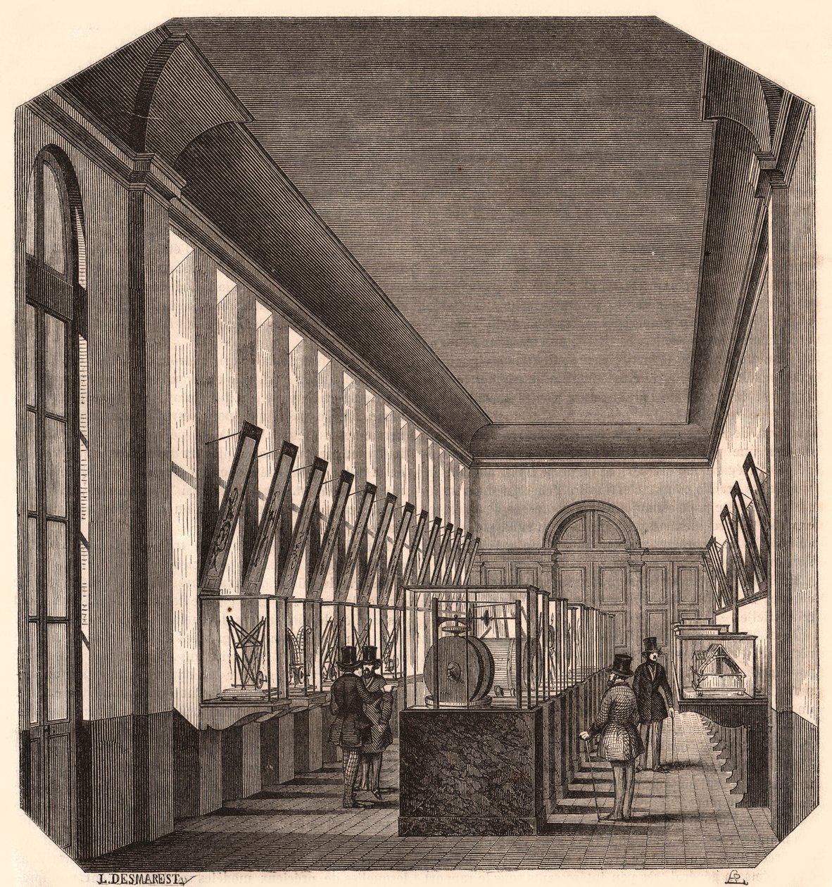 Vy över interiören av Grand Gallery på Royal Conservatory of Arts and crafts, Paris, Frankrike av Unknown