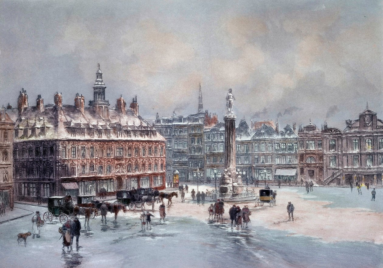 Utsikt över den stora platsen i Lille Oidentifierad författare print. 1800-talets Paris, B.N. av Unknown artist