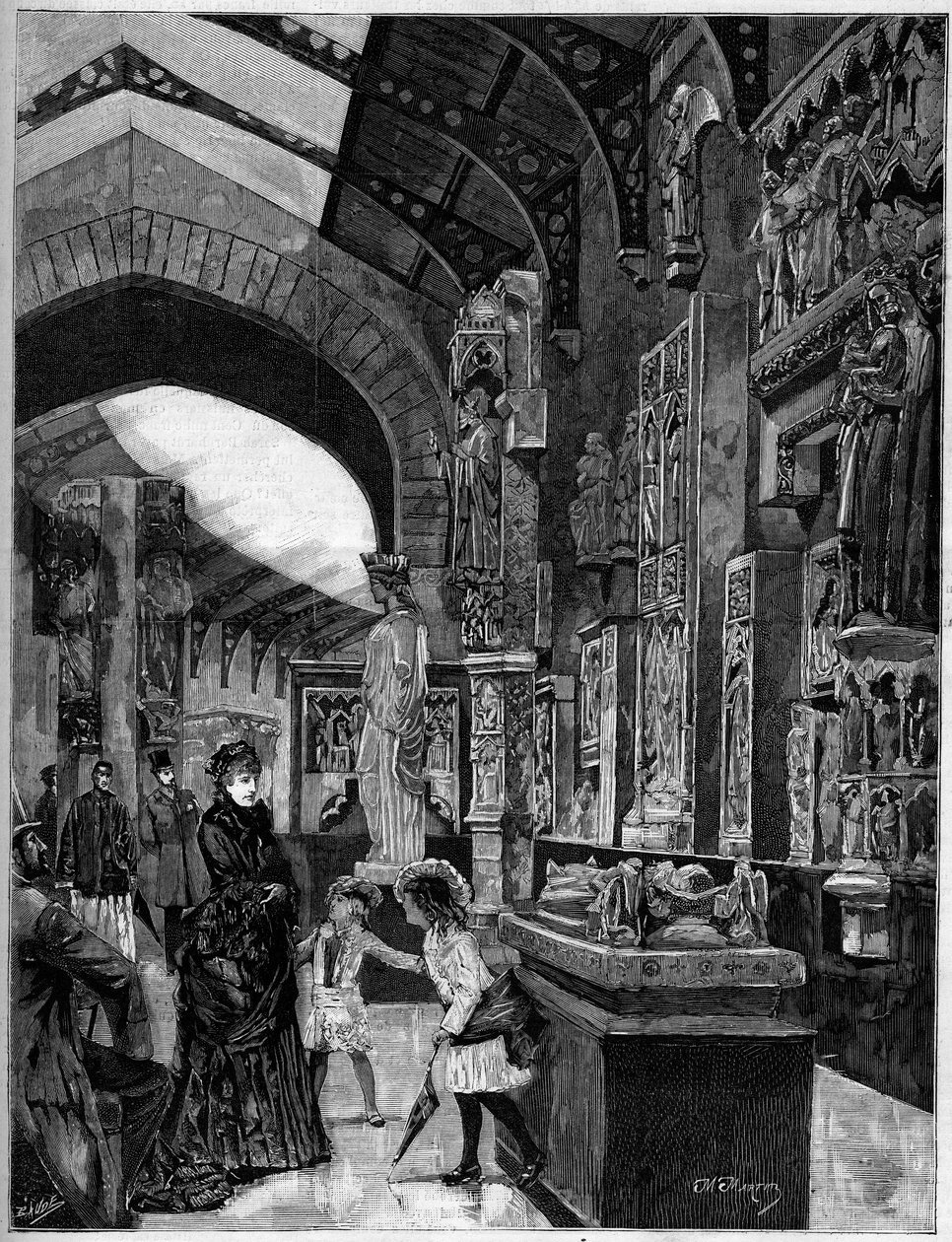 Utsikt över museet för datorarkitektur, vid Palais du Trocadero i Paris 1882. Gravyr i "" Den illustrerande världen"" nr 1314 den 3 juni av Unknown artist