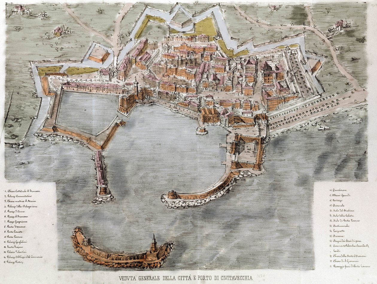 Utsikt över hamnen i Civitavecchia nära Rom. 1800-talet. av Unknown artist