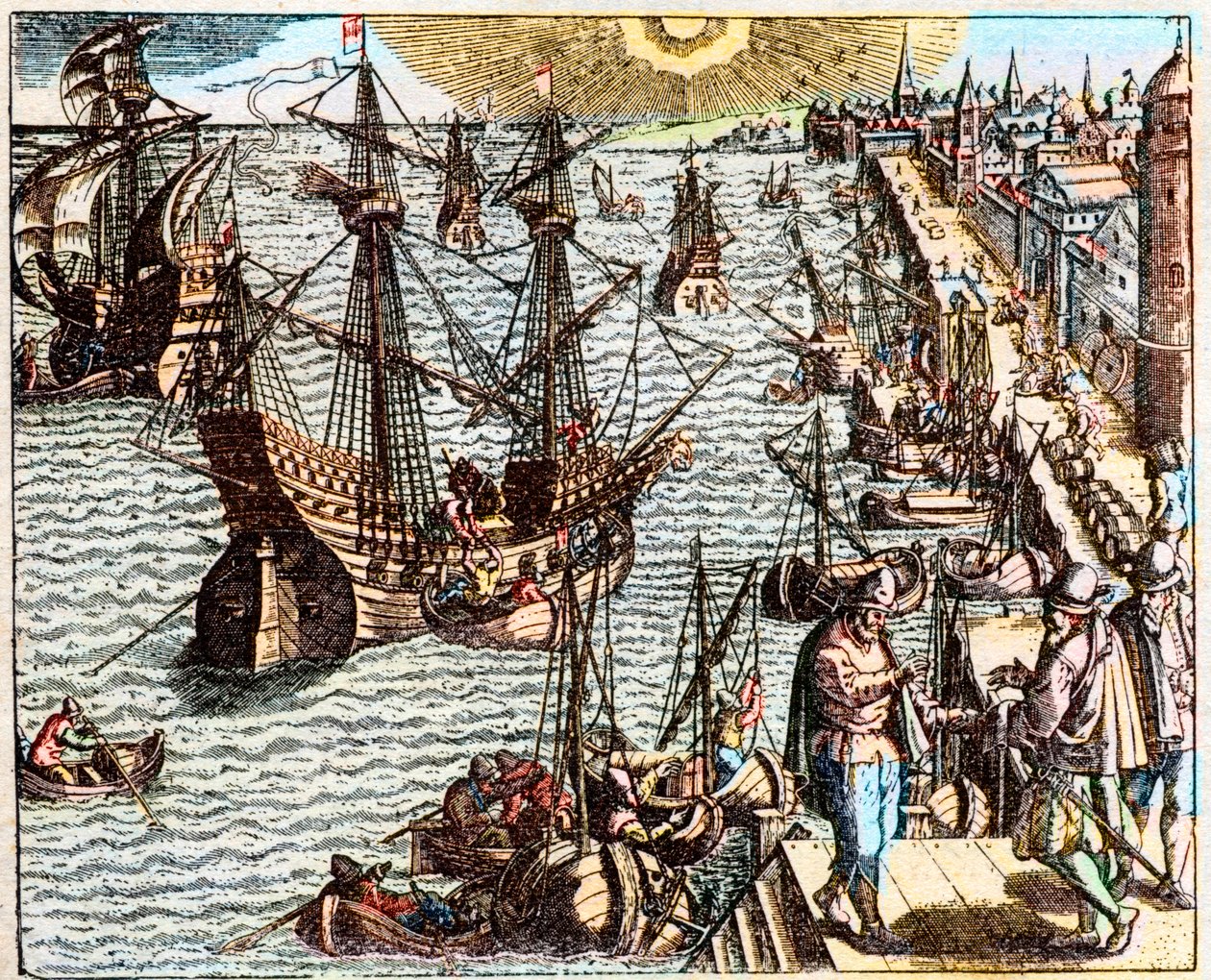 Utsikt över hamnen i Lissabon på 1500-talet - av Unknown artist