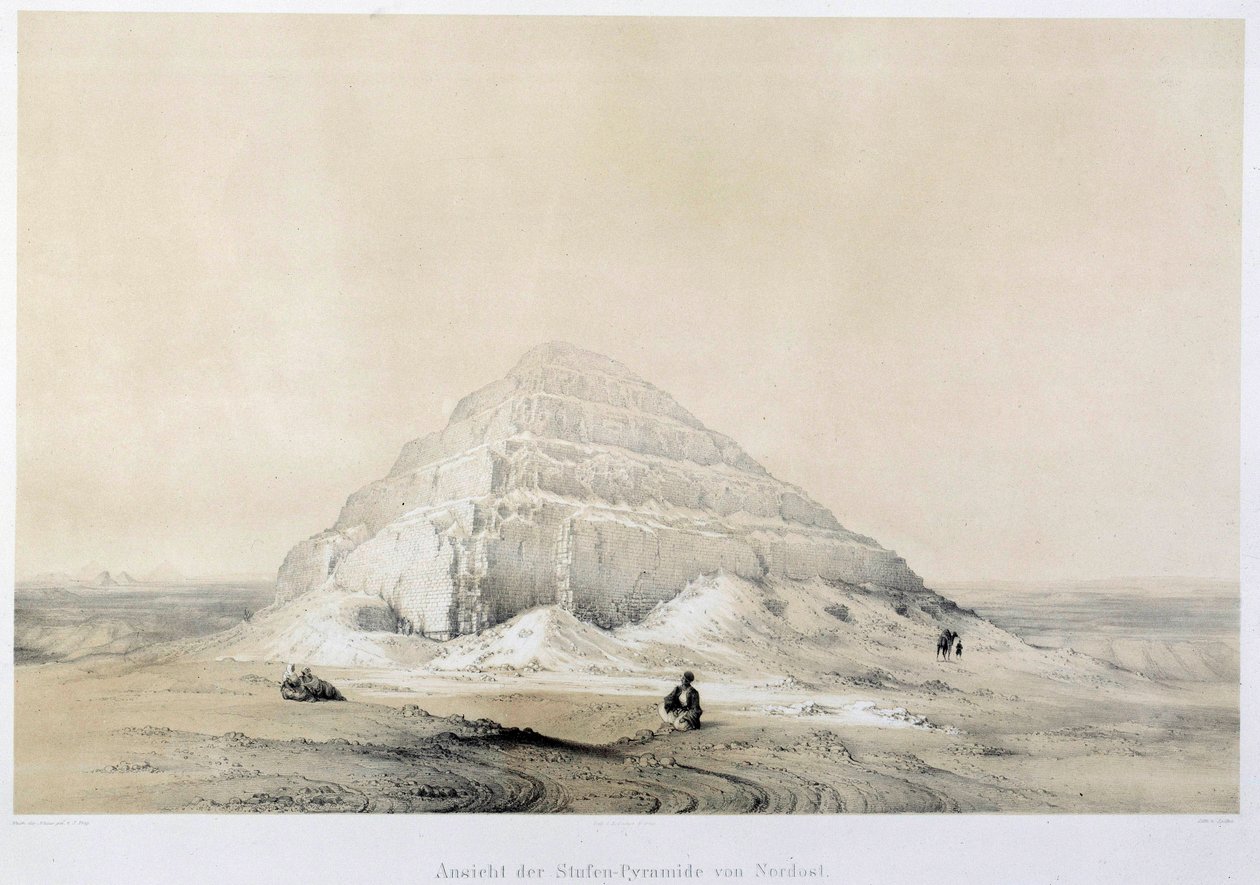 Utsikt över pyramiden i Saqqarah (Sakkarah). Egypten. Illustration av 1800-talets Paris, Frankrikes college av Unknown artist