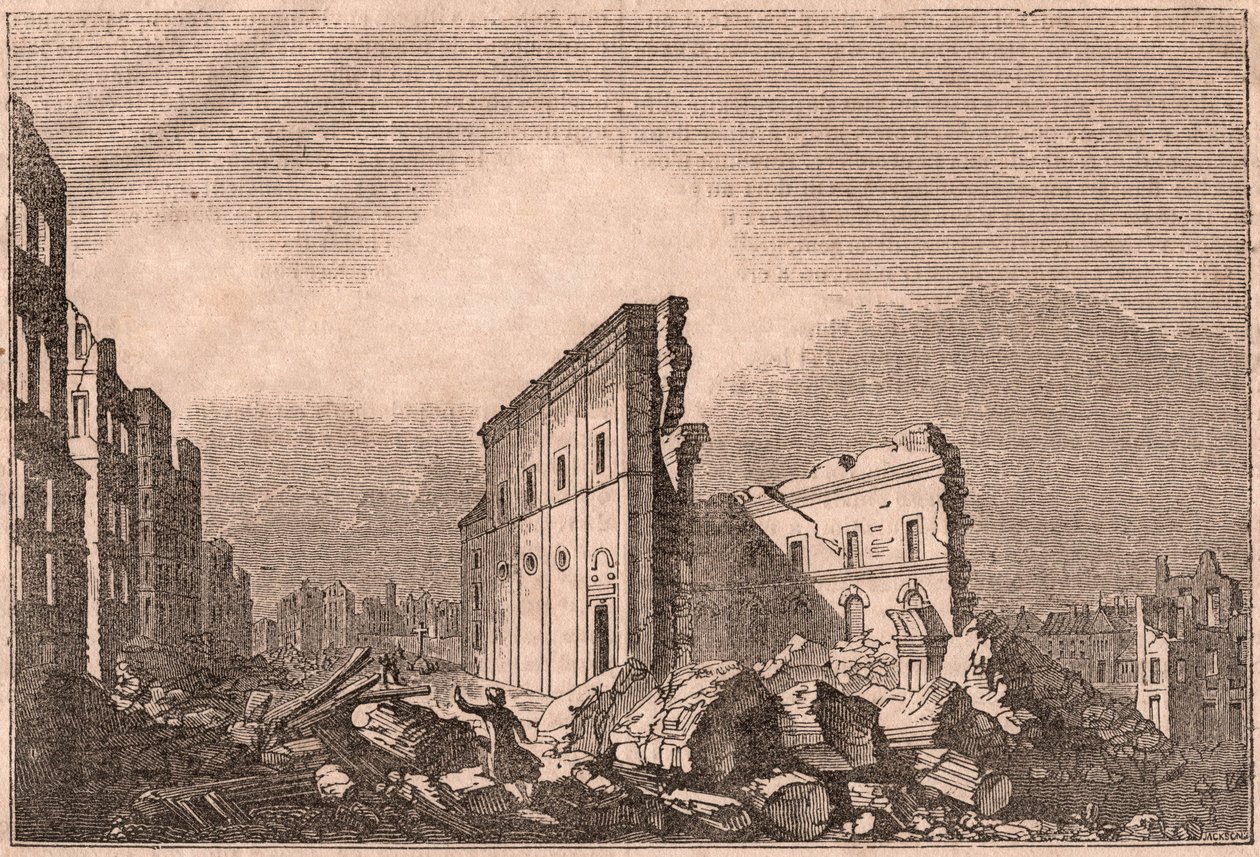 Vy över ruinerna av St Paul, efter jordbävningen 1755, Lissabon, Portugal av Unknown