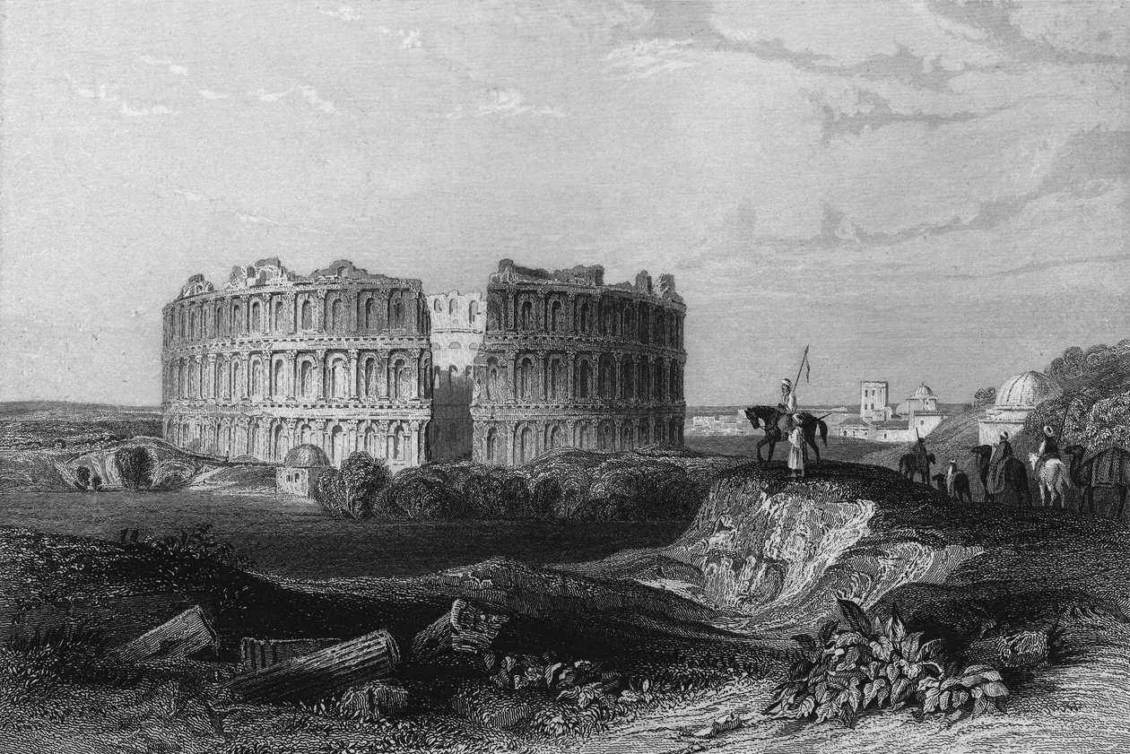 Utsikt över ruinerna av amfiteatern i Jemm i Algeriet på 1800-talet, I "" L