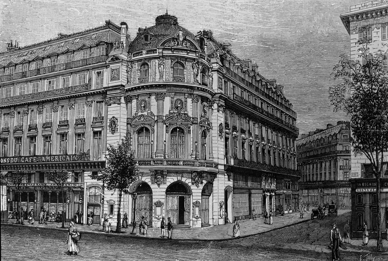 Utsikt över theatre du Vaudeville i Paris. av Unknown artist