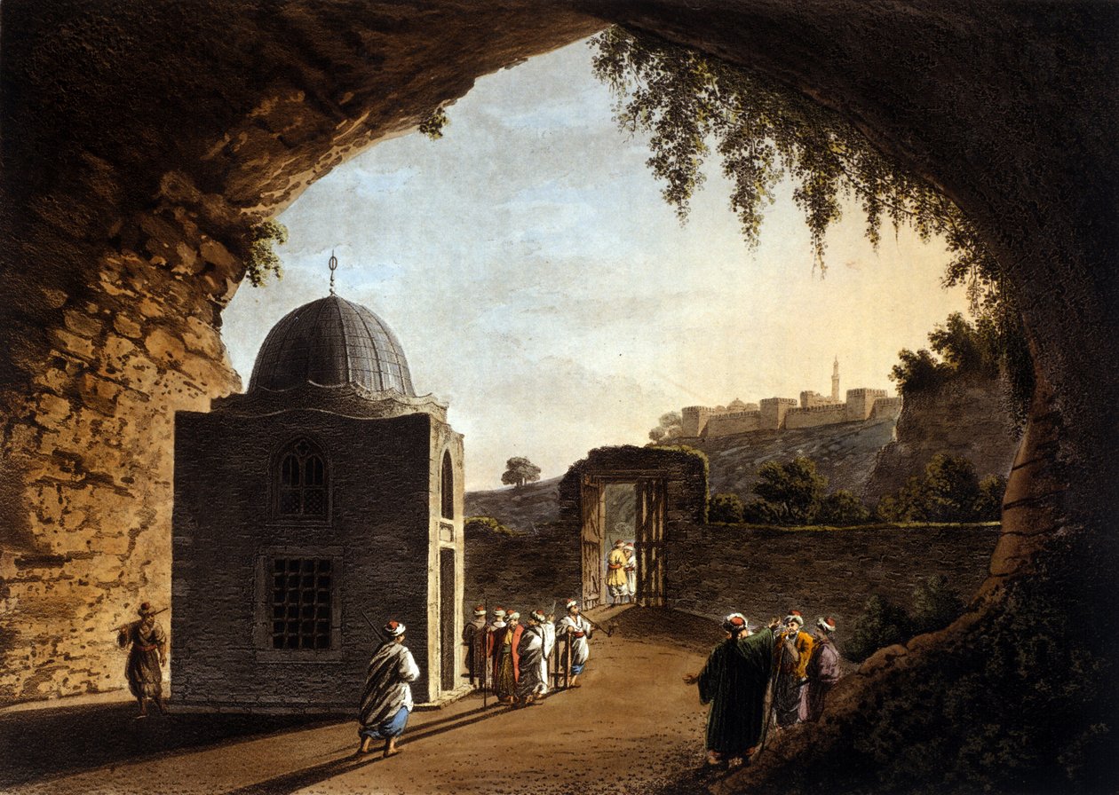 Utsikt över profeten Jeremias grav i Jerusalem. 1800-tals litografi av Unknown artist