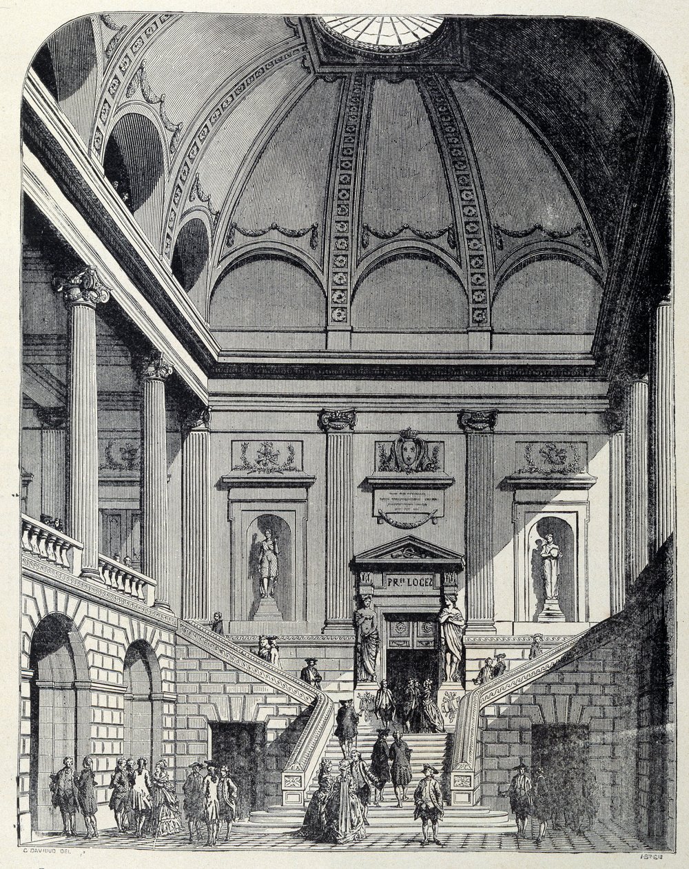 Utsikt över vestibulen och trappan till teatern i Bordeaux under Ludvig XV - i "Frankrike och fransmännen genom århundradena"". av Unknown artist