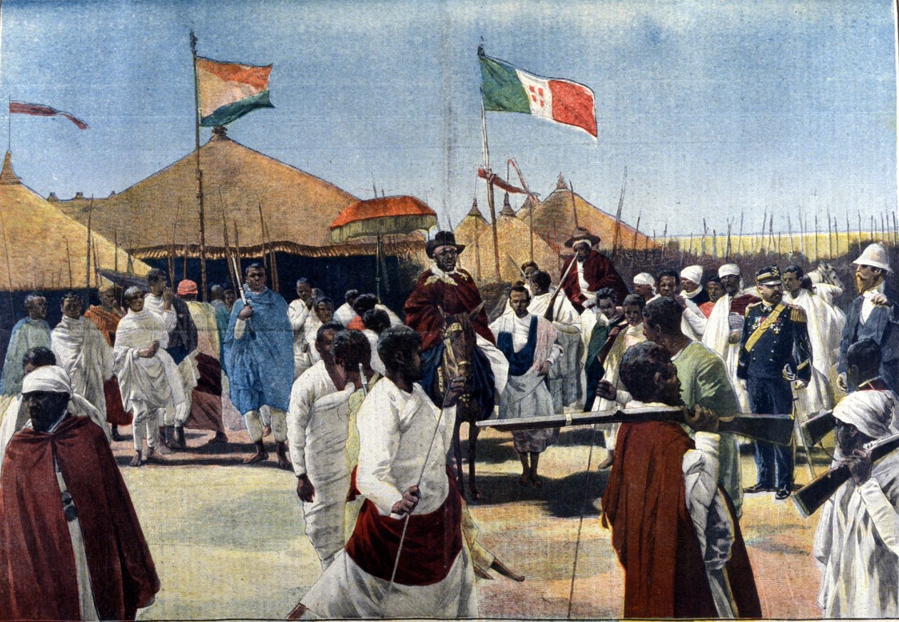Besök av Menelik II (1844-1913, kung av Etiopien) hos presidenten för den italienska befullmäktigade Ciccodicola av Unknown artist
