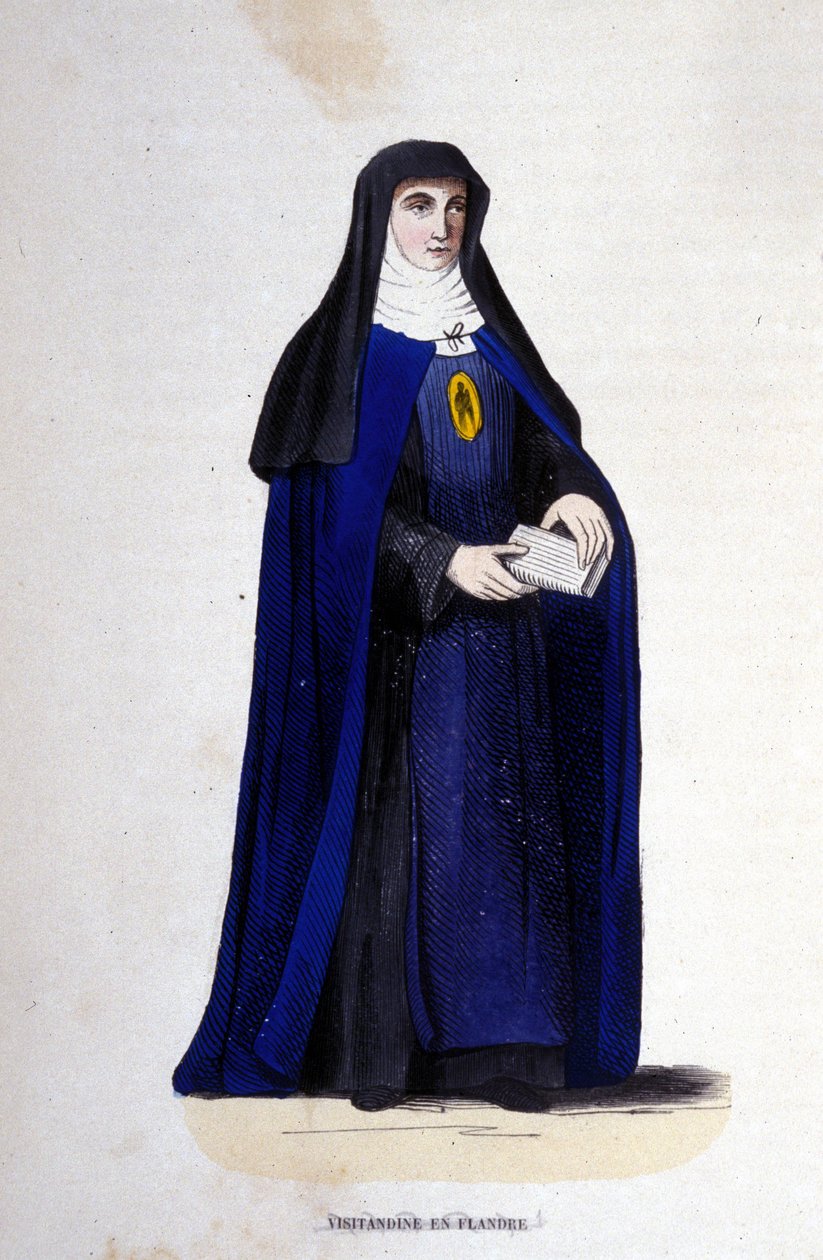 Visitandine religiös i Flandern. Visitationsorden grundad av Saint Francis of Sales och Saint Jeanne av Chantal 1610. Gravyr från 1800-talet. av Unknown artist