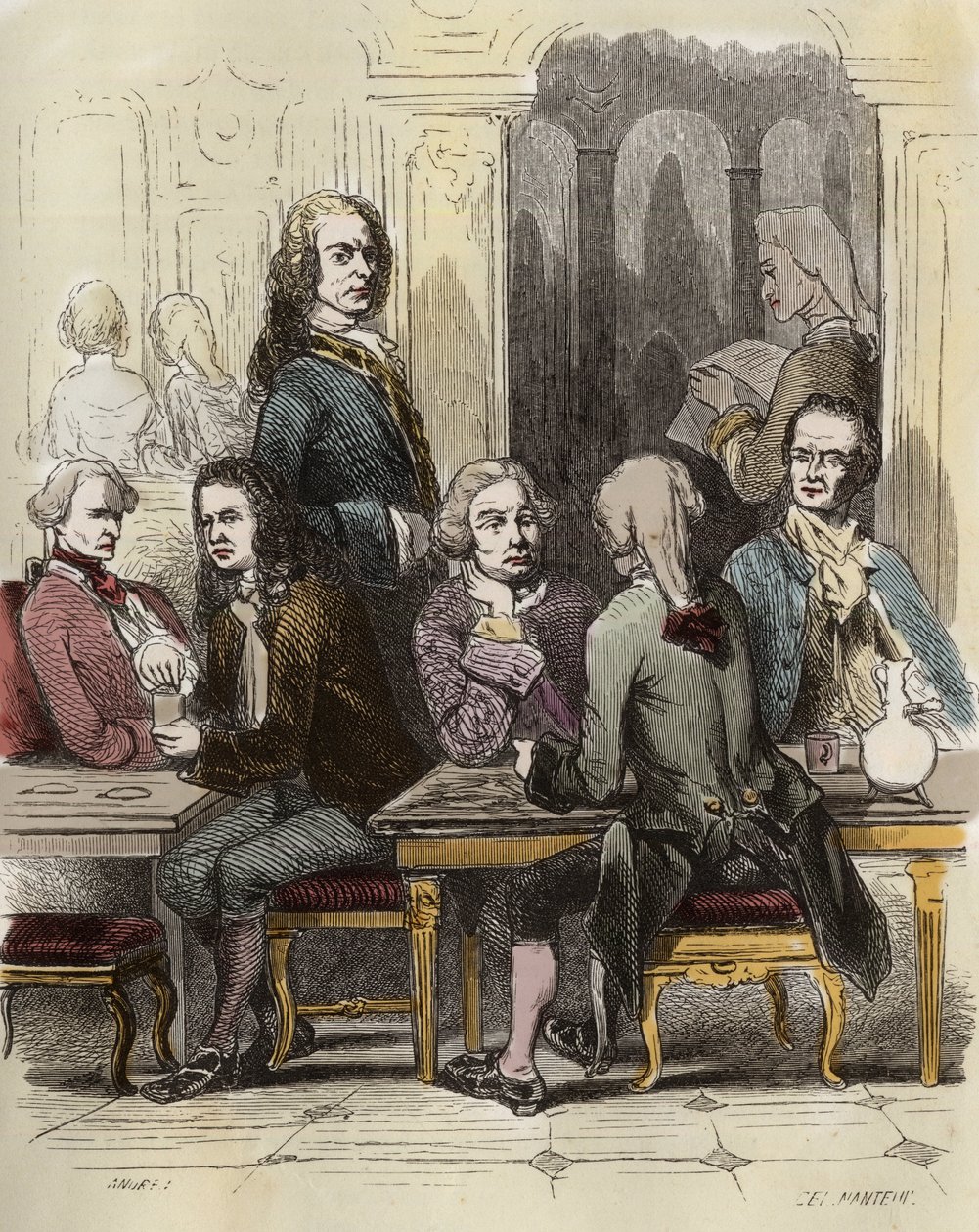 Voltaire i caféet Procope i Paris av Unknown artist