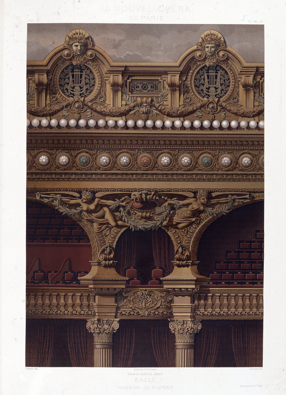 Voussure av taket på Opera Garnier - kromolitografi, sent 1800-tal av Unknown artist
