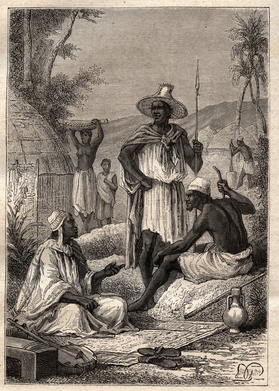 Voyage (1795) från Mungo Park (1771-1806) till Djoliba (Niger): infödingarna i Senegal - illustration hämtad från "" The Great Mariners of the 18th century"" av Unknown artist