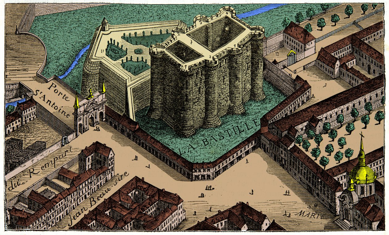 Utsikt över Bastiljen från ett fågelperspektiv 1553, gravyr 1800-talet av Unknown artist