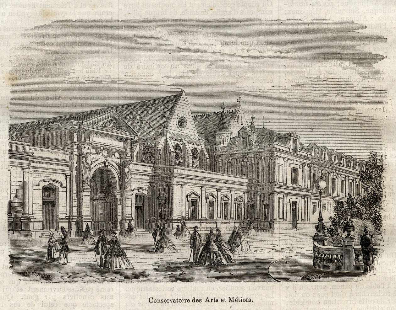 Vy över Konservatoriet för konst och hantverk (Cnam) i Paris, rue Saint Martin i Paris - (Vy över Konservatoriet för konst och hantverk i Paris - gravyr i "Dictionnaire populaire illustrious"" - 1864 - av Joseph Decembre och Edmond Allonier - av Unknown artist
