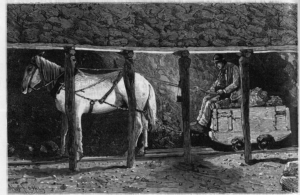Wagonnet är anställd i kolgruvorna i Wales. Gravyr i "Le journal de la jeunesse"" av Unknown artist
