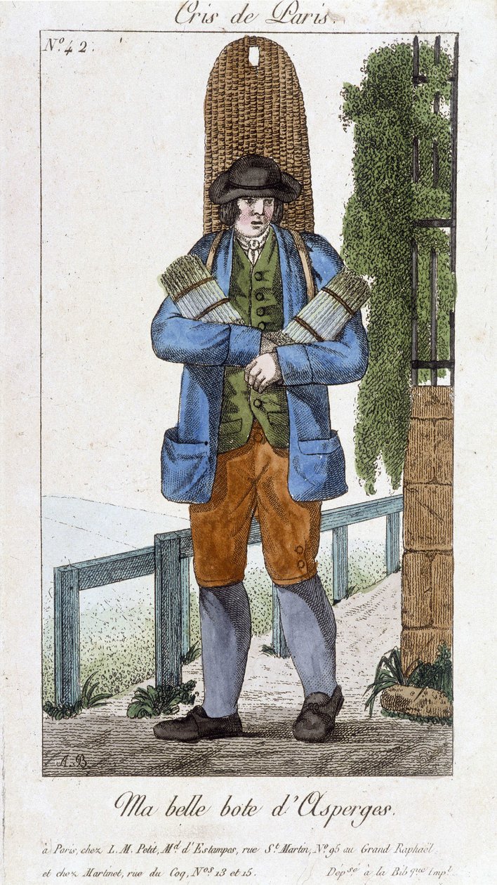 Vandringshandlare av sparrisstövlar - i "" Cris de Paris", deb. 1800-talet av Unknown artist