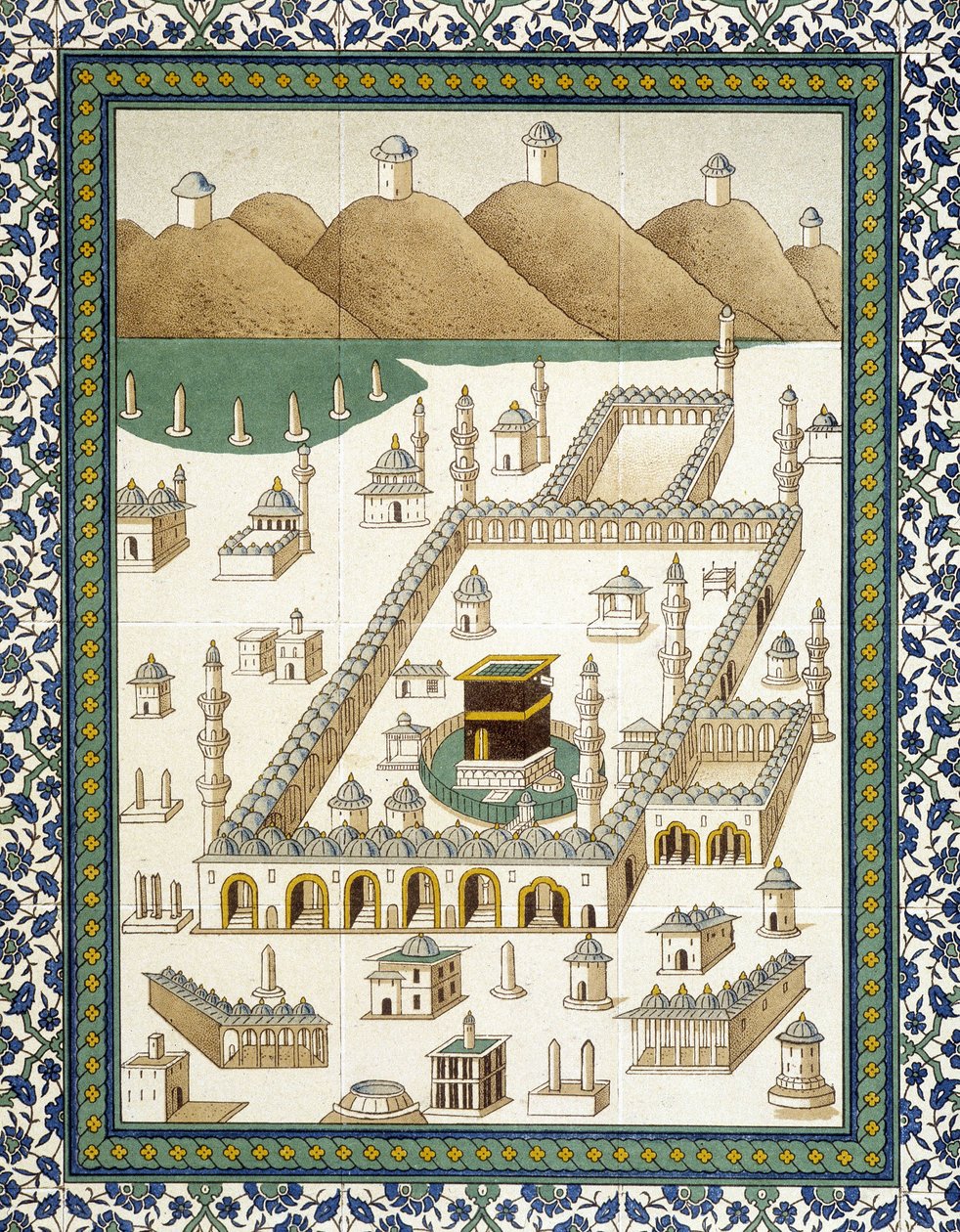 Väggfajanser: panel som representerar Kasbah (casbah) och dess omgivningar (Mecka) - i "" Arab Art efter Kairos monument från 700- till 1700-talet"" av Prisse d