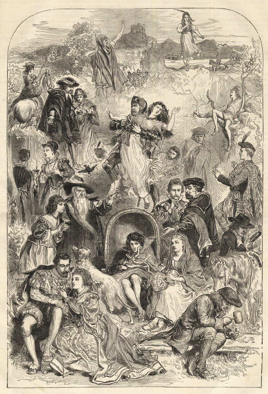 Walter Scott karaktärer - huvudpersoner i Walter Scotts romaner (1771-1832) - gravyr från 1871 av Unknown artist