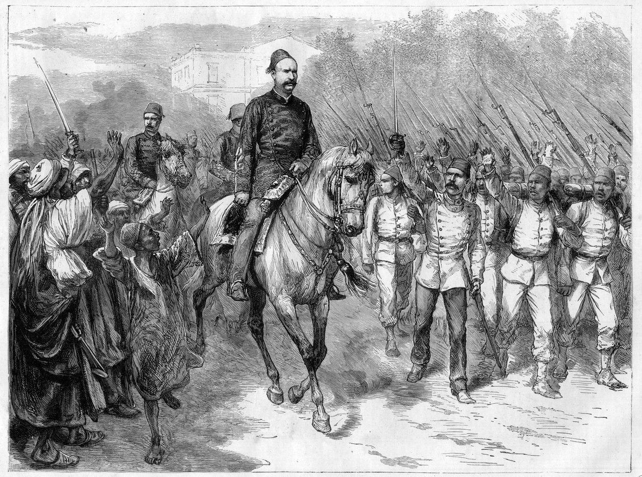 Krig i Egypten - Arabi Pashas sändebud rekryterar soldater bland stammarna för att slåss mot britterna - Arabi Pasha (Orabi Pasha, Ahmed Urabi) (1841-1911) och hans trupper 1882 av Unknown artist