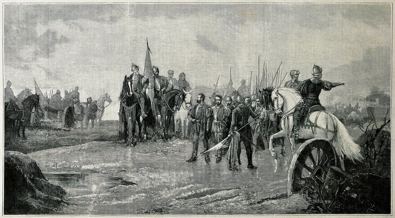 War of the Communities of Castile: Battle of Villalar. De rojalistiska truppernas seger över samhällena (23 april 1521). Gravyr, Spanien 1500-talet. av Unknown artist