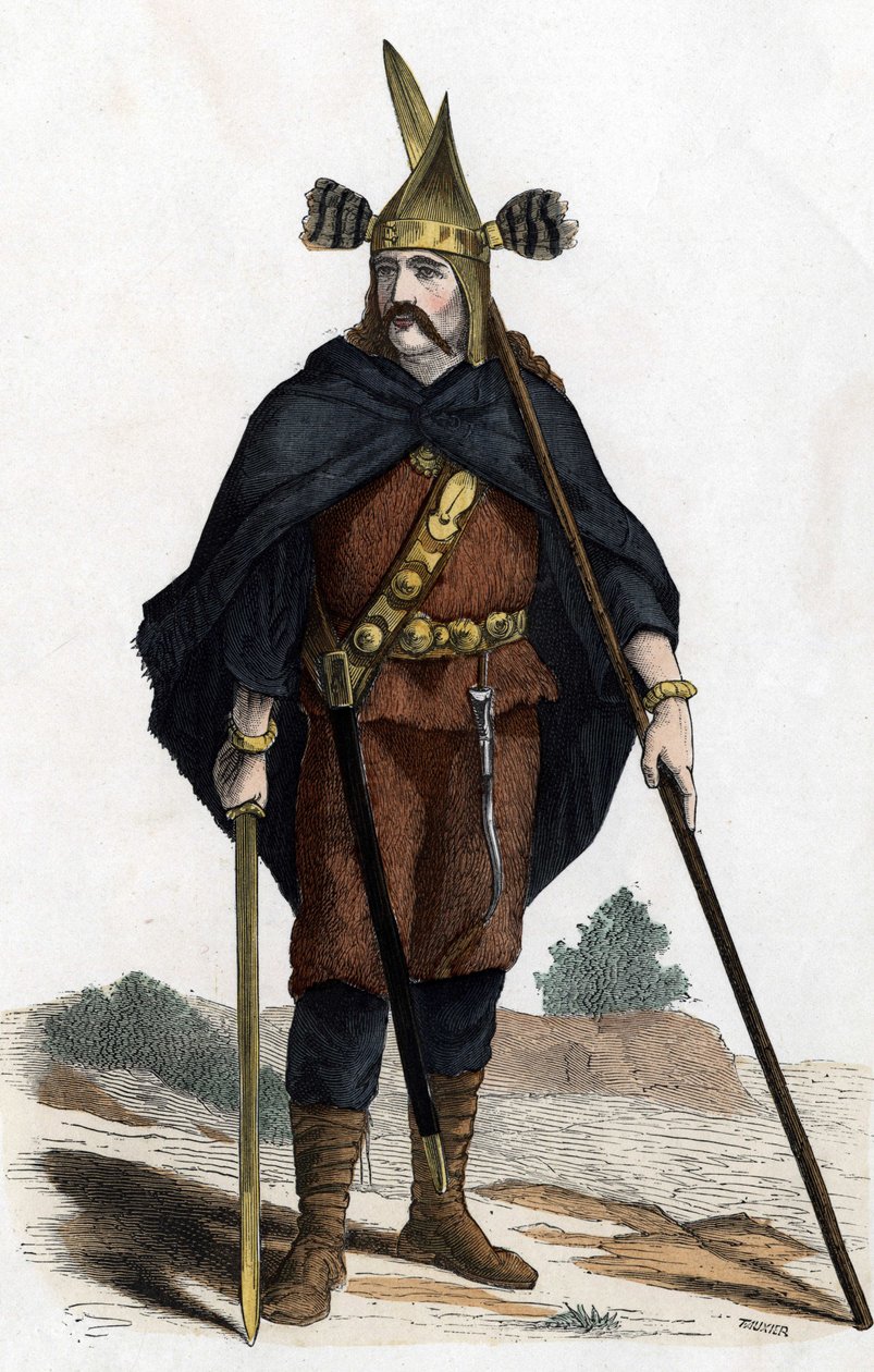Krigare, period av bronsvapen - i "" civila och militära dräkter av fransmännen genom århundradena Paris F. Roy 1882 ". av Unknown artist