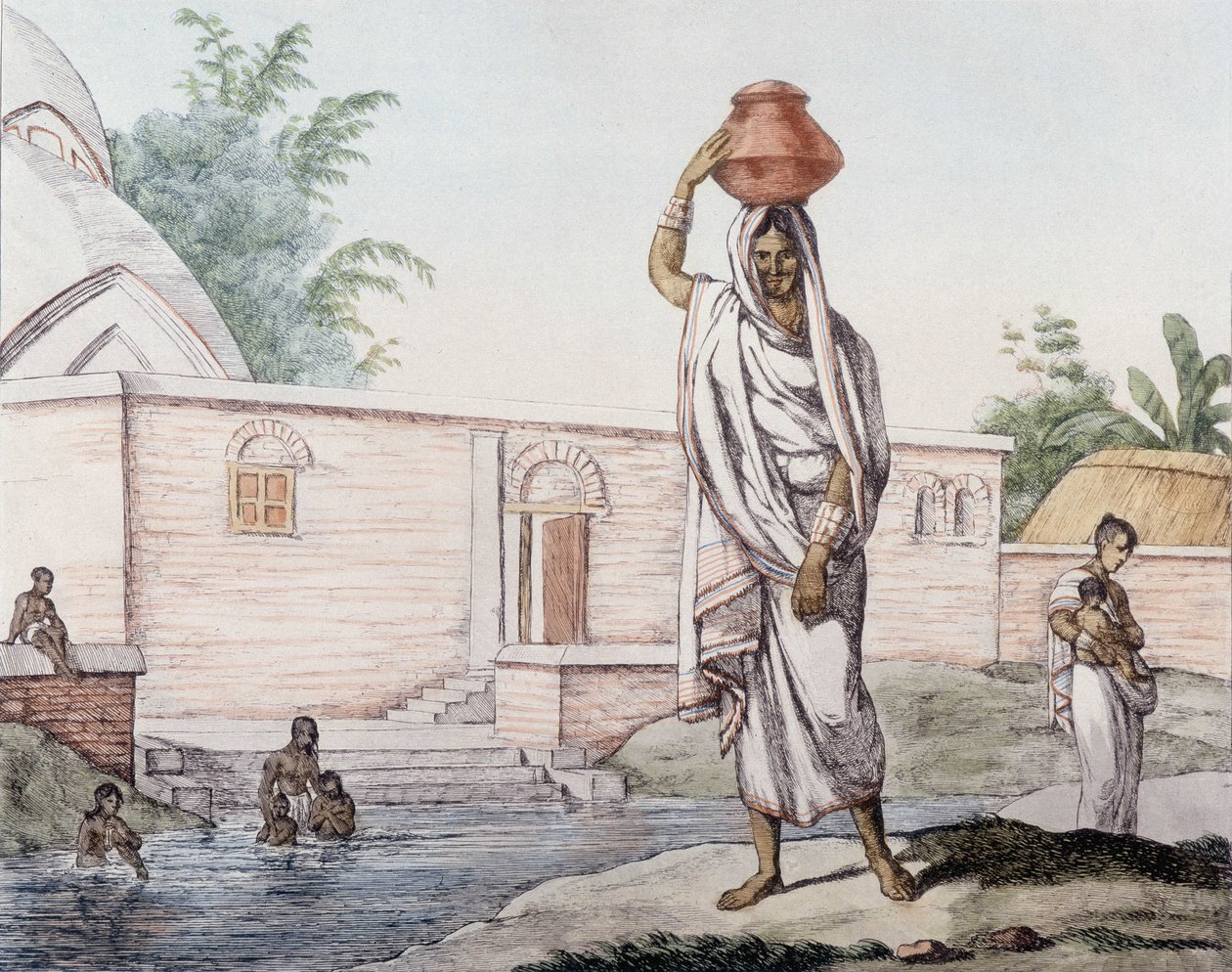 Vattenbärare nära Hooghly (indiska floden) i Calcutta (eller Kolkata), Indien. av Unknown artist