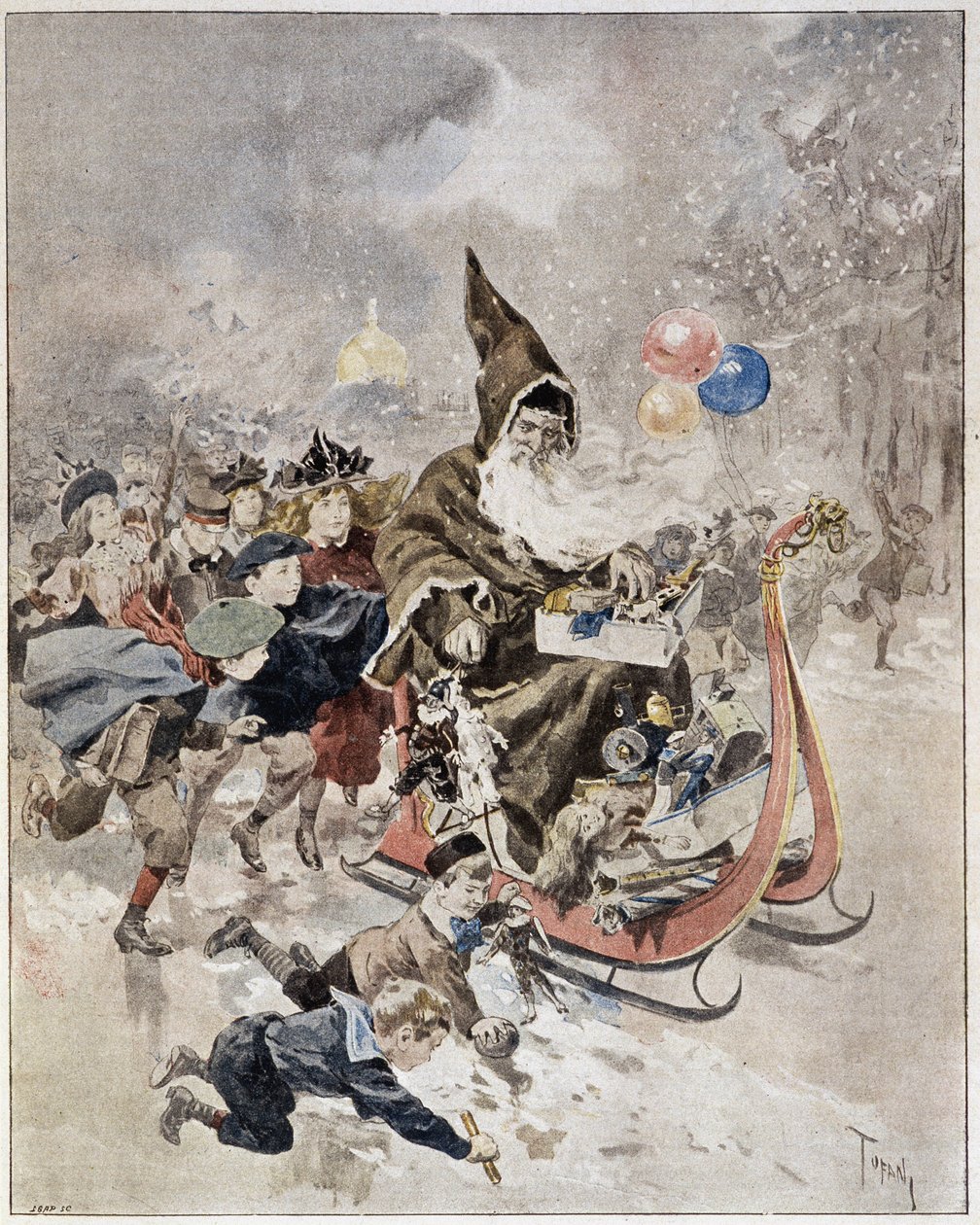 Akvarell föreställande jultomten. ""Den illustrerade världen"". 1895-12-21. av Unknown artist