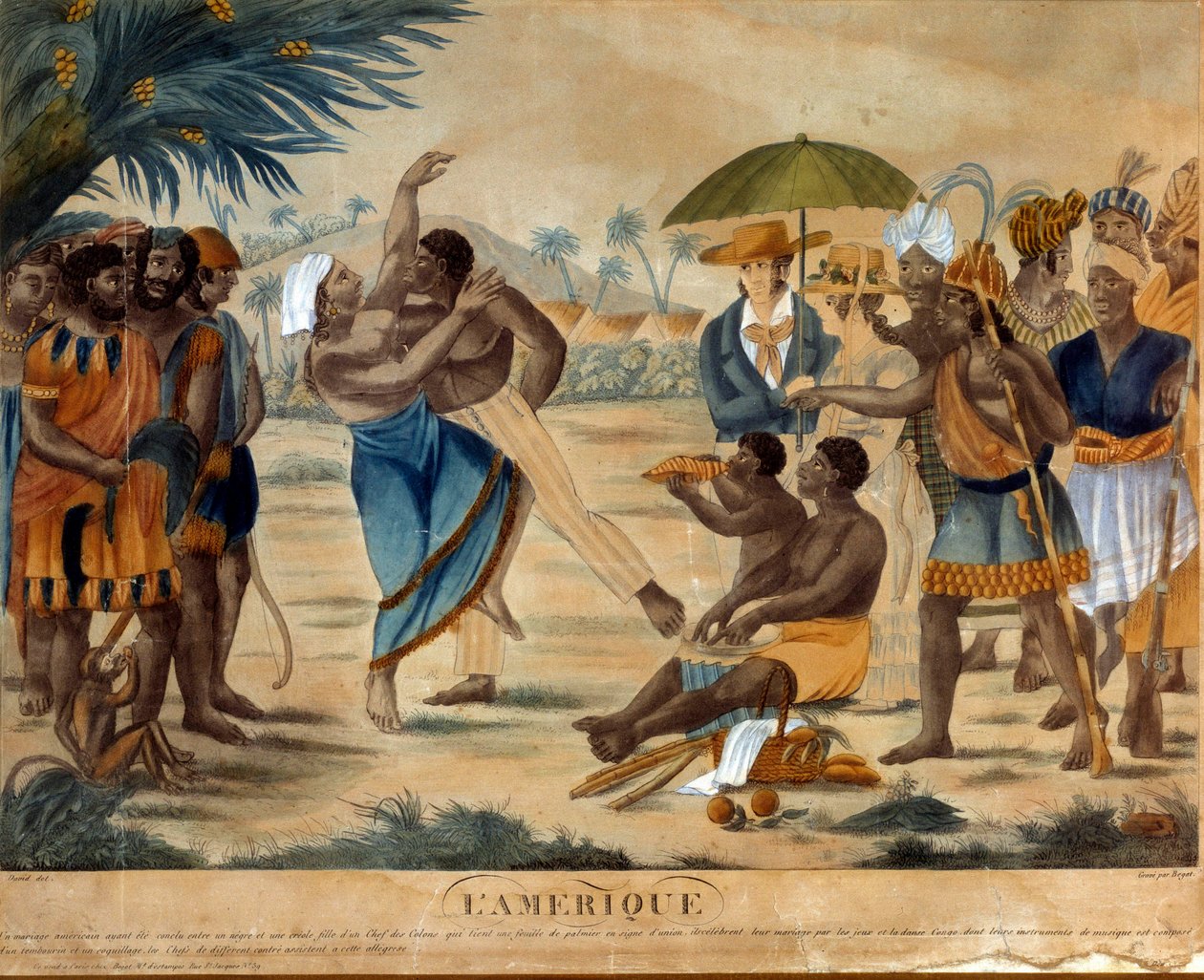 Bröllop mellan en svart och en kreol. 1800-talsgravyr. La Rochelle, Musee Du Nouveau Monde av Unknown artist