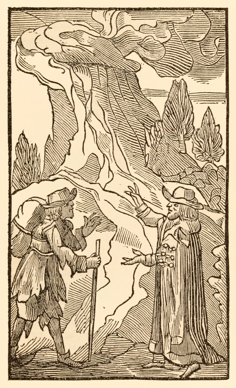 När kristna till den köttsliga människan ger gehör... från Pilgrimernas framsteg från denna värld, till det som ska komma av John Bunyan (1628-1688) föreslår Mr. Worldly Wiseman att Christian kan kasta sin börda i av Unknown