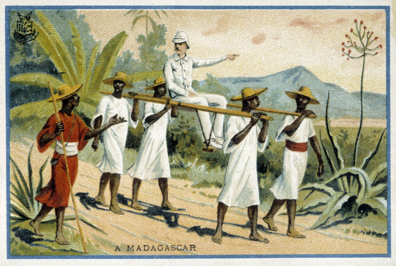 Vit kolon på rullstol, Madagaskar - Chromo av Unknown artist