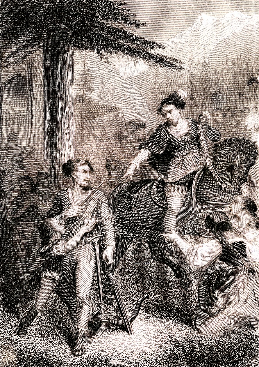William Tell sägs ha skjutit fogden Gessler i den patriotiska schweiziska legenden av Unknown artist