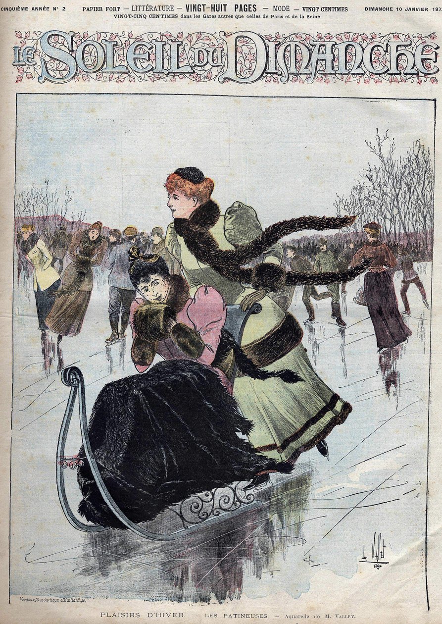 Vinterkul. Skridskoåkarna. Akvarell av herr Vallet för söndagssolen. 10 januari av Unknown artist