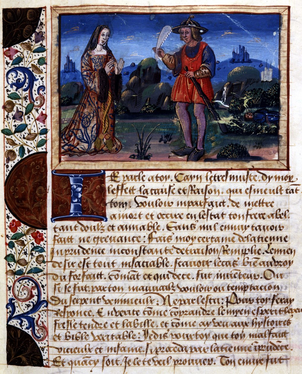 Kvinna och man i landskap - belysning, i "" Book of pudens and impudens of the ages passes"" av Catherine d