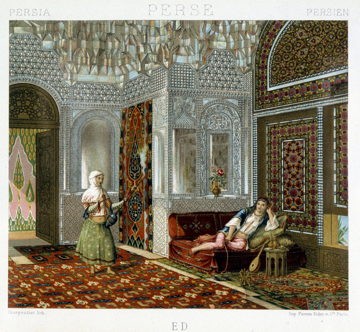 Kvinnor i ett vardagsrum i Persien - i "" Den historiska kostymen"" av Racinet av Unknown artist