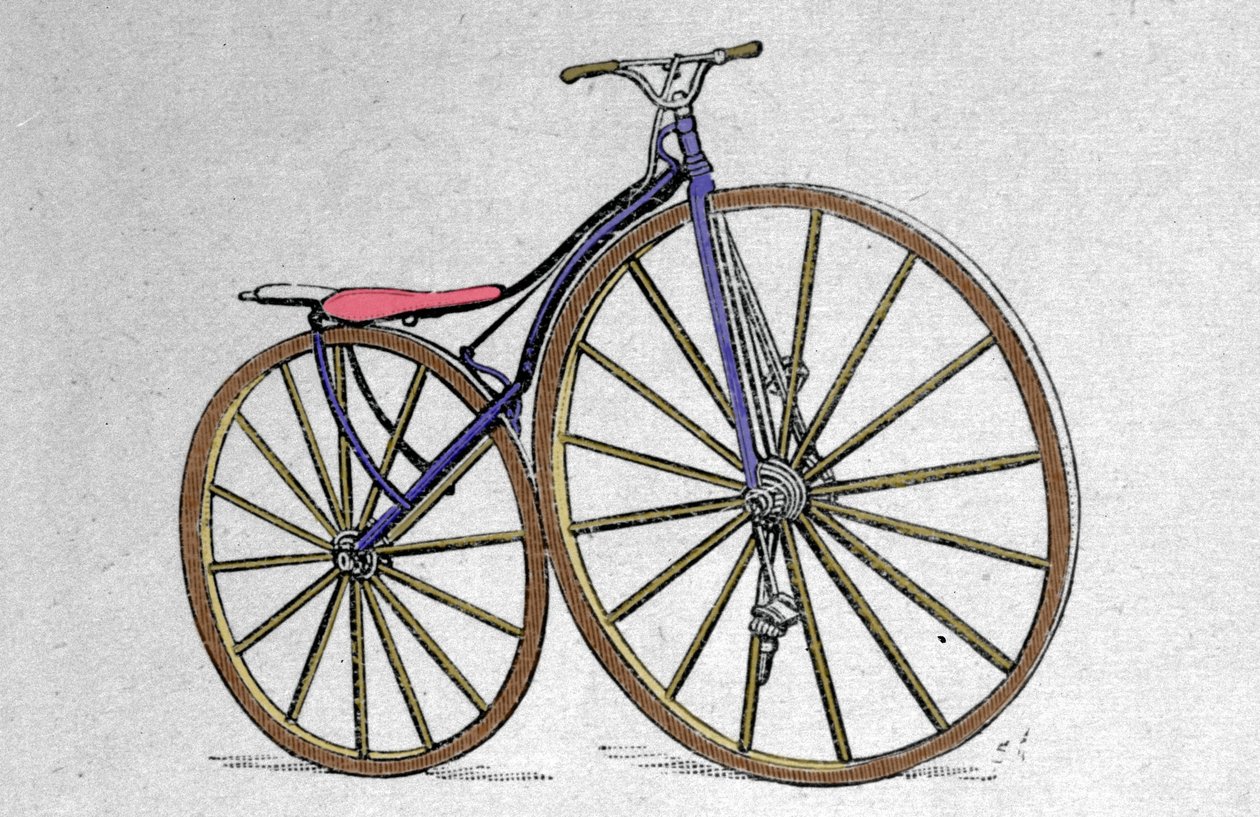 Velocipedmodell i trä. Pierre Michaux, uppfann pedalen i början av 1860-talet. av Unknown artist