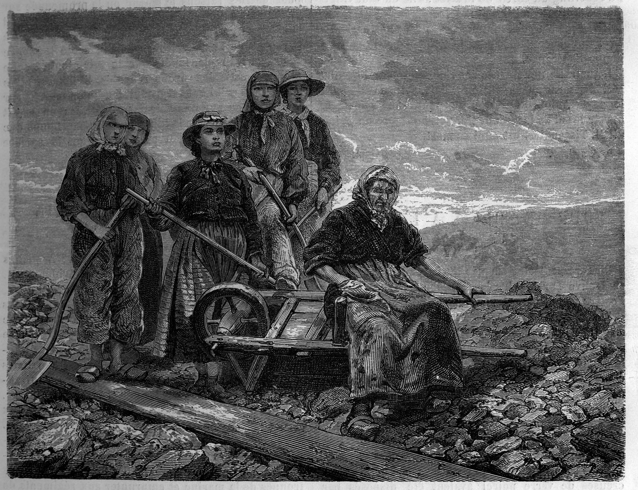 Arbetare i gruvorna i Creusot, Saone och Loire (71). Gravyr i "The Journal of Youth" av Unknown artist