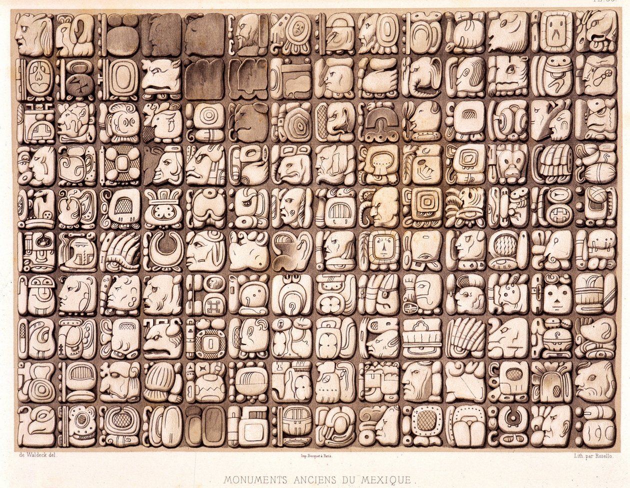 Skrivplatta - i "Ancient Monuments of Mexico: Palenqué and Other Ruins of the Ancient Civilization of Mexico" av Brasseur de Bourbourg, Paris av Unknown artist