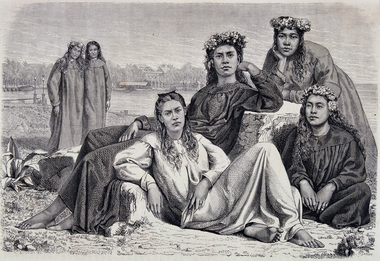Unga kvinnor från Tahiti - i "" Le Tour du Monde"" av Unknown artist