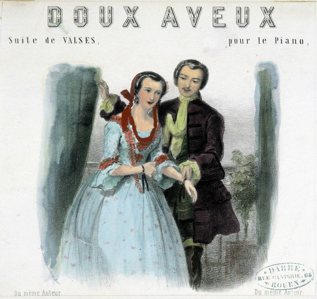 Ung man som uppvaktar en ung kvinna, deb. 1800-talet av Unknown artist