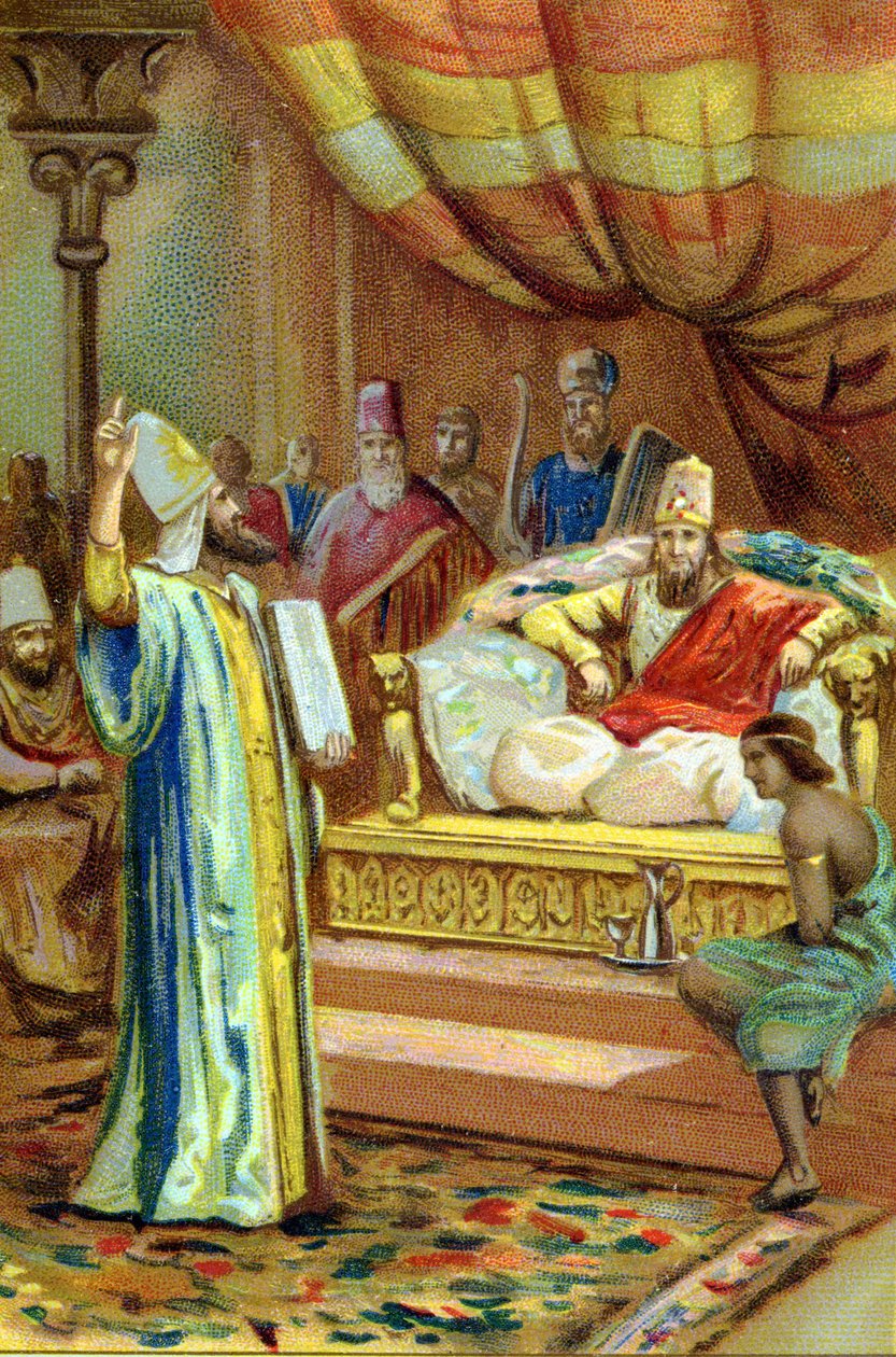 Zarathustra (Zarathushtra, Zarathustra, Zarathustra eller Zoroastrian), iransk profet och religiös reformator (600-talet f.Kr.) vid kungen av Bactres hov. kromolitografi från 1800-talet. av Unknown artist